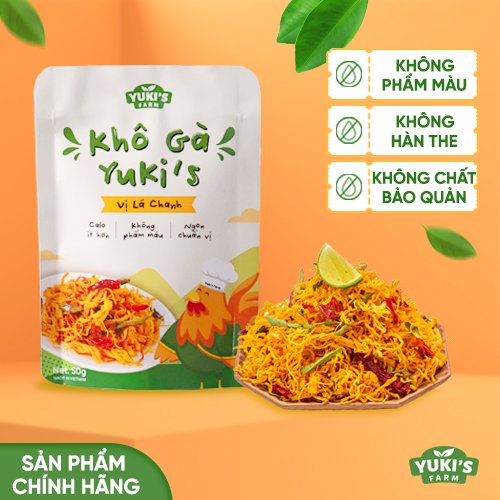 Khô Gà Lá Chanh 50g YUKI FARM - Đồ Ăn Văt Khô Gà, Khô Heo Xé Cay Siêu Ngon - Đồ ăn vặt Việt Nam Chất Lượng Cao