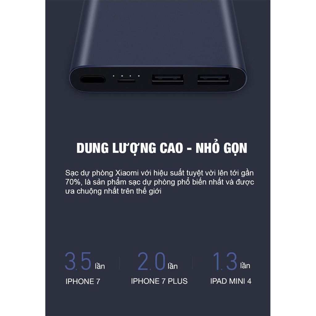 Sạc dự phòng chính hãng  FREE SHIP  Pin dự phòng cao cấp xiaomis gen 2 cổng USB 10.000mah cao cấp chuẩn dung lượng