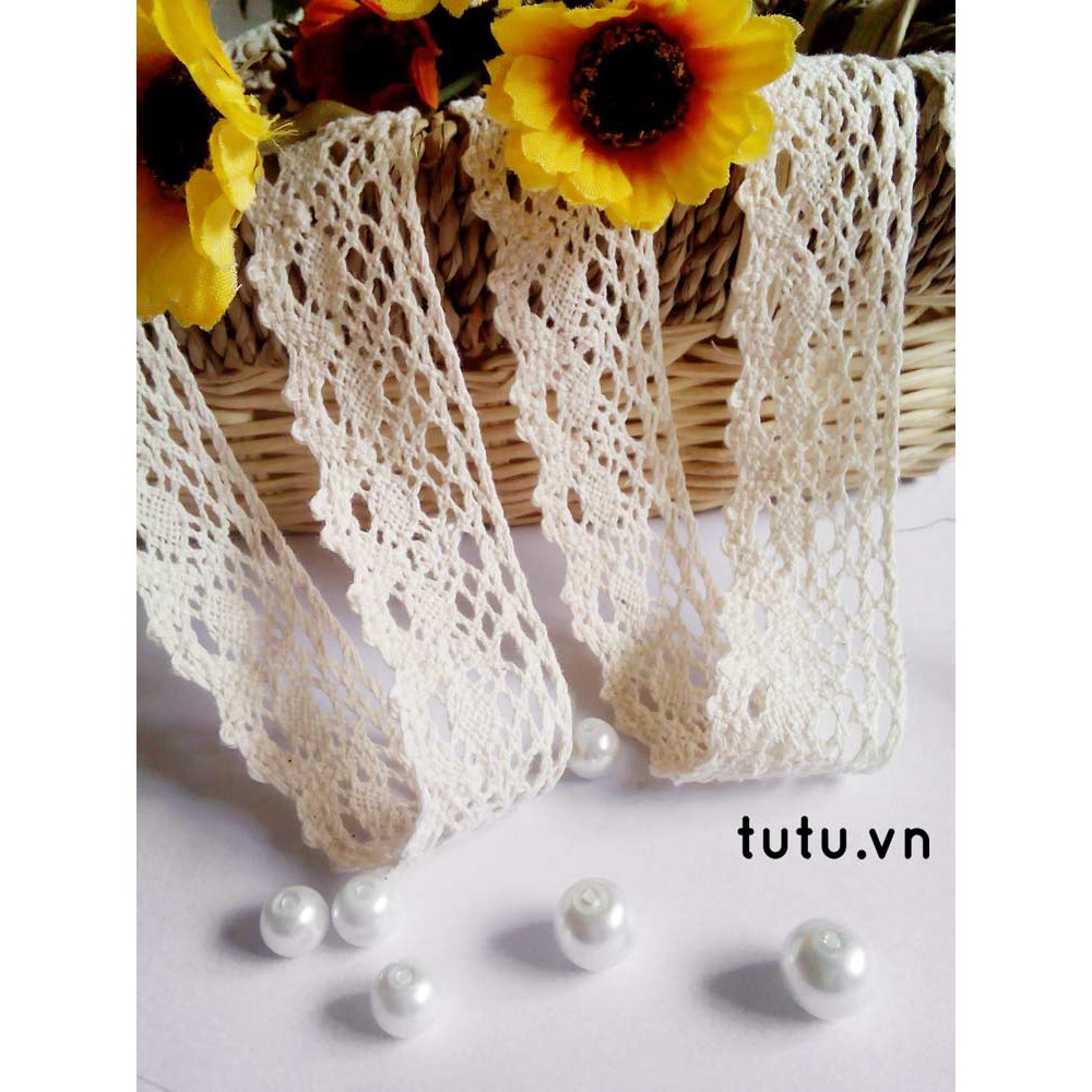 3/4cm Ren vải cotton vintage phụ liệu bờm tóc,phụ liệu may mặc,đồ handmade trang trí gói quả gói hoa