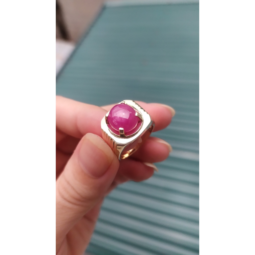 8209 - Nhẫn bạc nam mạ vàng đính đá ruby Lục Yên