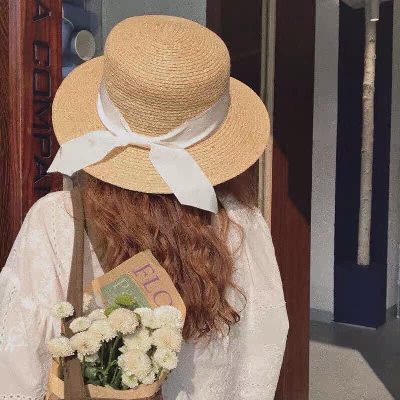 Mũ cói nơ tiểu thư phong cách Vintage