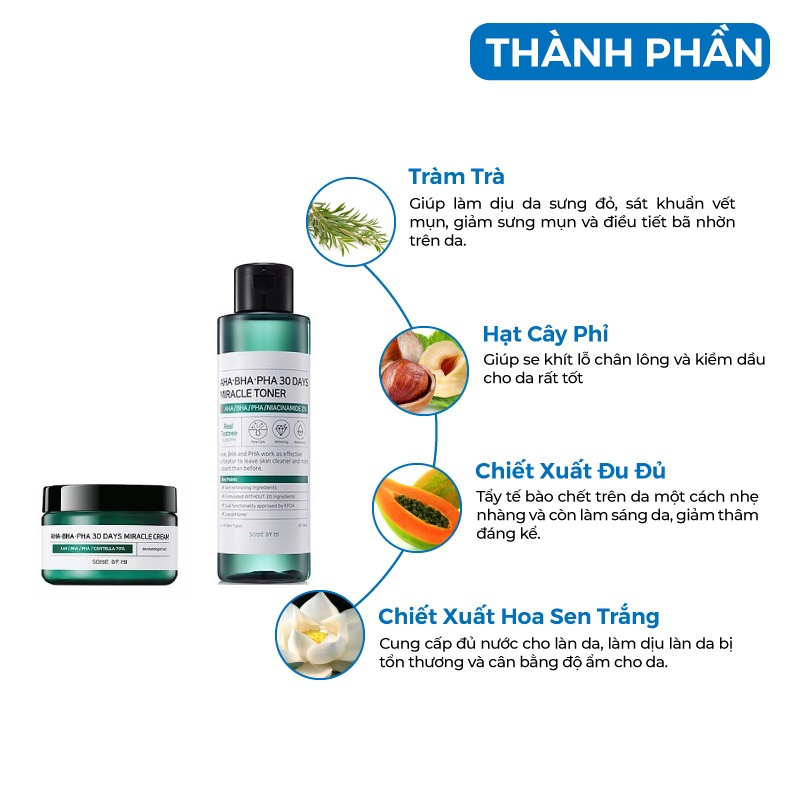 Bộ dưỡng trắng da giảm mụn Some By Mi AHA-BHA-PHA 30 Days Hàn Quốc [Nước Hoa Hồng +Kem Dưỡng