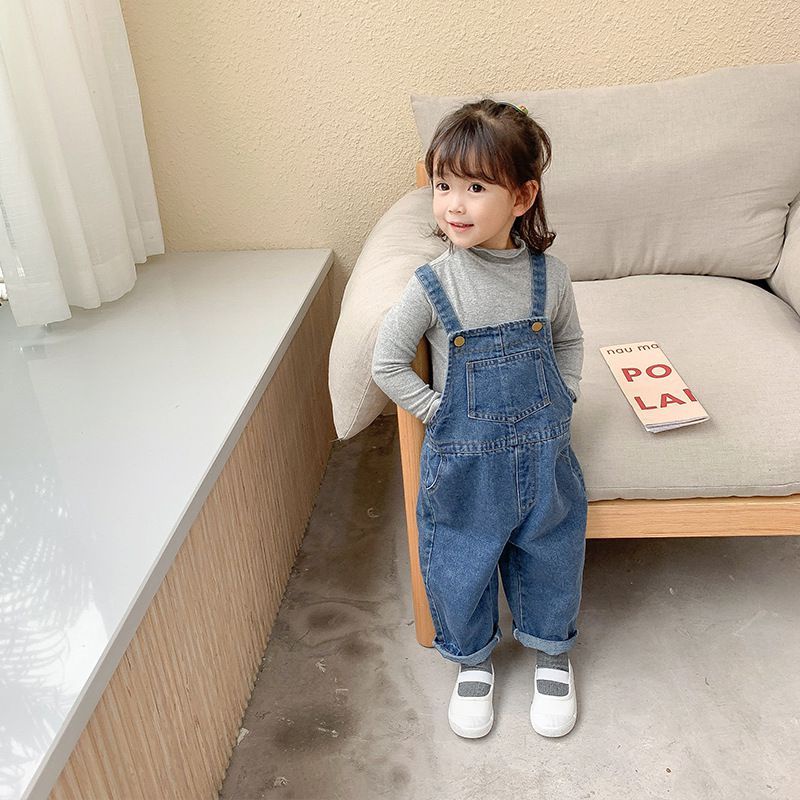 IQ ANGEL Quần yếm denim phong cách thời trang Hàn Quốc dành cho bé gái