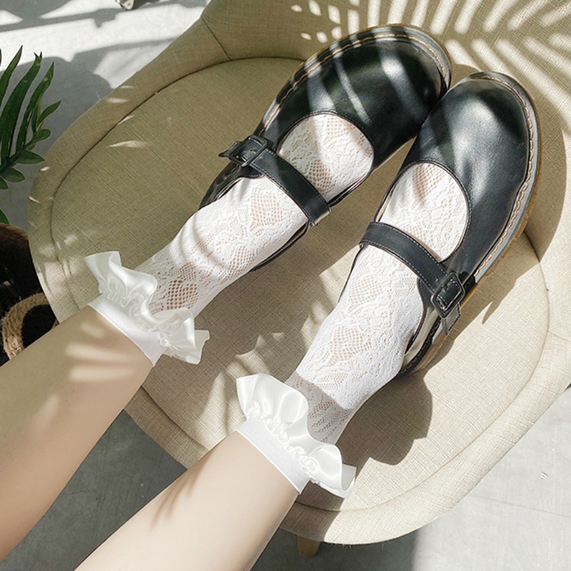 Đôi Vớ Lưới Bằng Vải Satin Phối Ren Hoa Phong Cách Harajuku Nhật Bản Dành Cho Nữ