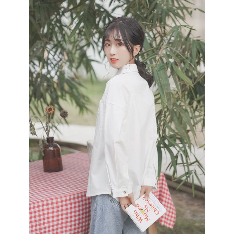 Áo Sơ Mi Nữ Tay Dài Dáng Rộng In Họa Tiết Trẻ Trung Phong Cách Hàn Quốc