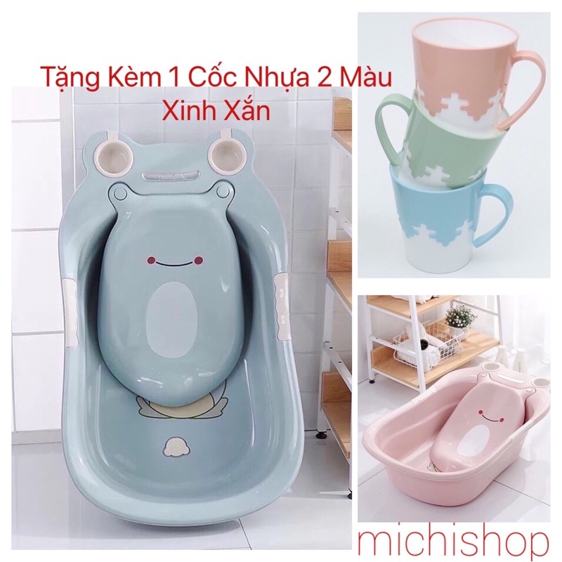 [Tặng Cốc 2 Màu] Chậu tắm ếch cho bé Việt Nhật chính hãng Siêu to, Thau tắm cho trẻ bền đẹp - MS2003