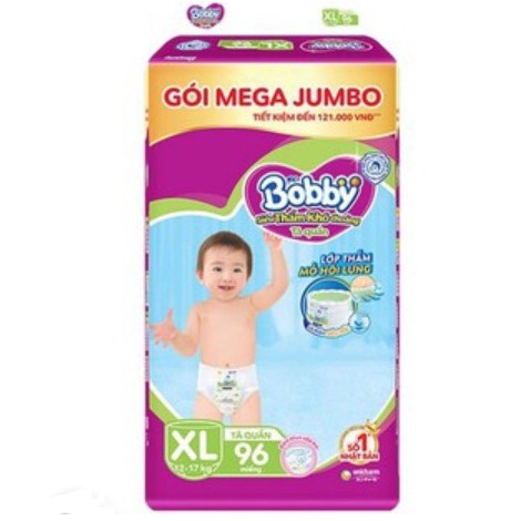 Tã quần Bobby gói Mega Jumbo : M124-L108-XL96-XXL88 - mẫu mới rãnh kim cương