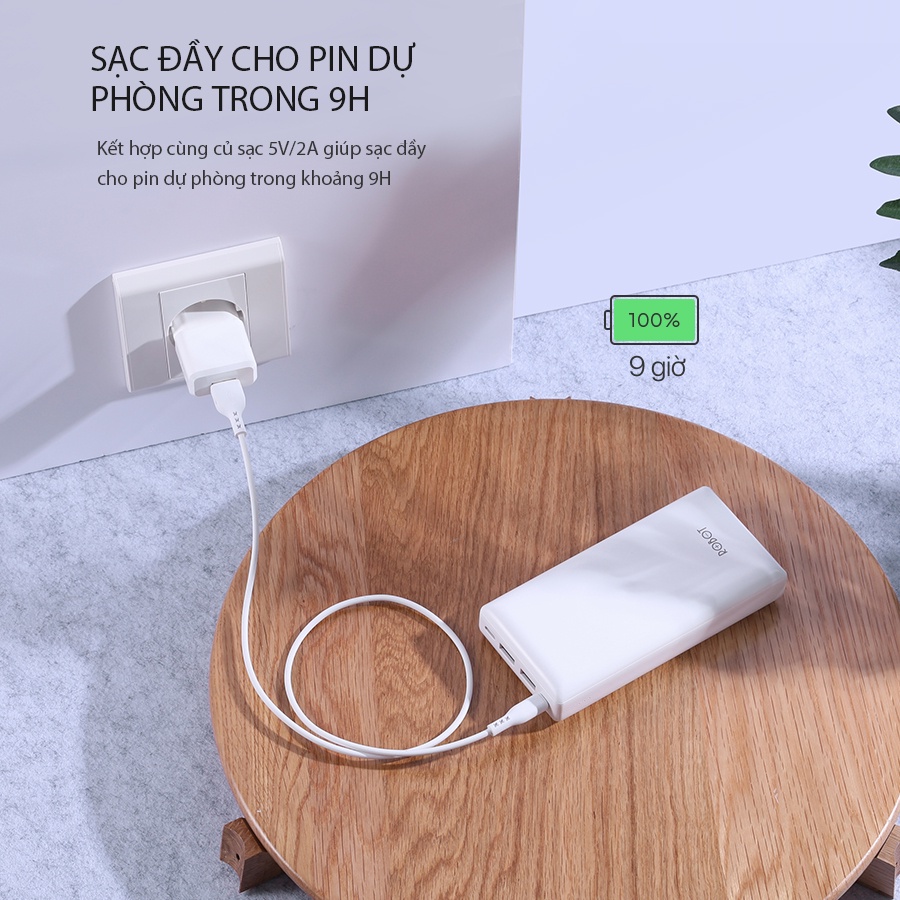 Pin Sạc Dự Phòng 20000mAh ROBOT RT20 Công Suất 10W 2 Output USB &amp; 2 Input Micro Type-C Bảo Hành Chính Hãng 12 Tháng