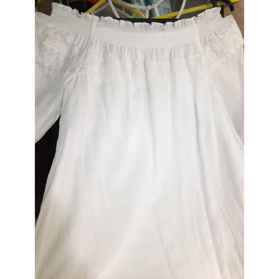 Đầm bẹt vai viền ren hoa Marc sz S