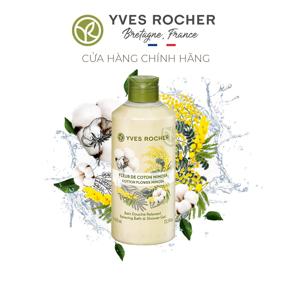 Gel tắm hương hoa Mimosa Yves Rocher Cotton Flower Mimosa Relaxing Bath and Shower Gel 400ml