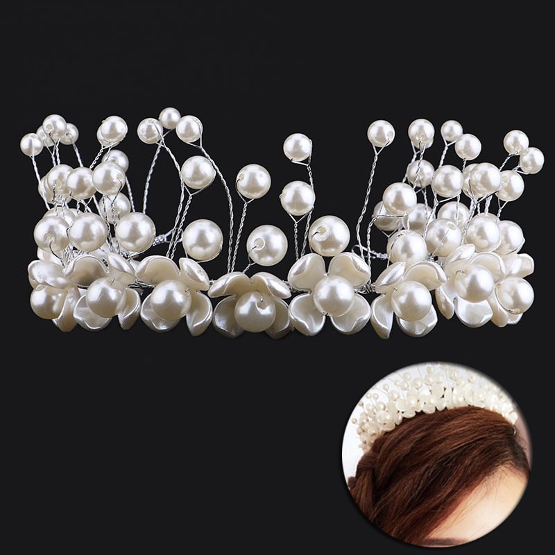 Cài tóc cô dâu hình vương miện có đính hạt ngọc trai