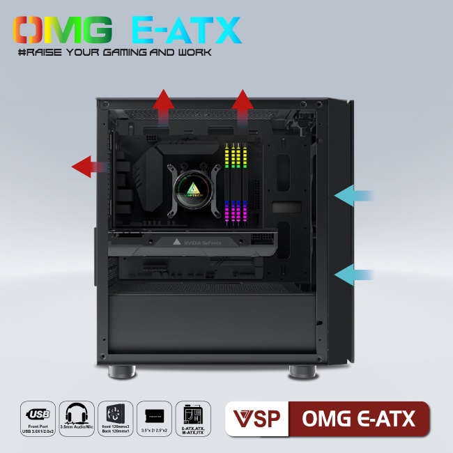 Vỏ Case máy tính VSP OMG E ATX LED Gaming (ĐỎ) - Hãng phân phối