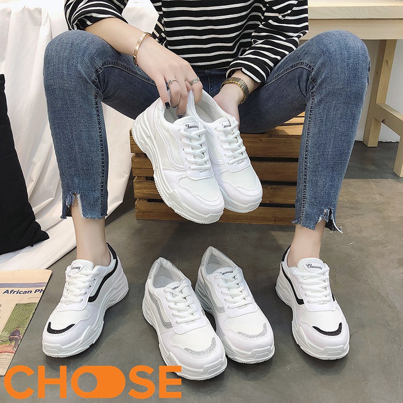 Giày Nữ Sneaker Choose Độn Đế Màu Trắng Mẫu Mới Mùa Hè Phối Viền Phong Cách Mới G29K7 | BigBuy360 - bigbuy360.vn