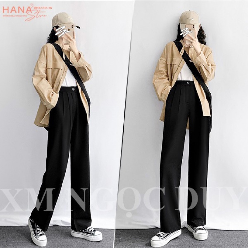 Quần Vải Ống Rộng⚡Hàng Đẹp⚡Quần Suông Khóa Trước Cạp Cao Hack Dáng Chất Tuyết Mưa Loại Một_Kim Anh Shop