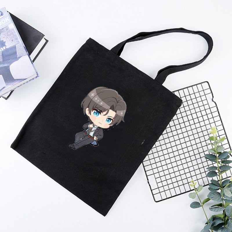 Túi tote vải đen đeo vai in hình TEAR OF THEMIS Vị Định Sự Kiện Bộ game chibi anime dễ thương phong cách cá tính