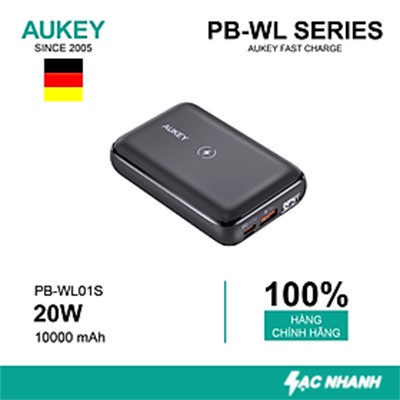 Pin dự phòng tích hợp sạc không dây Aukey PB-WL01s 10.000 mAh
