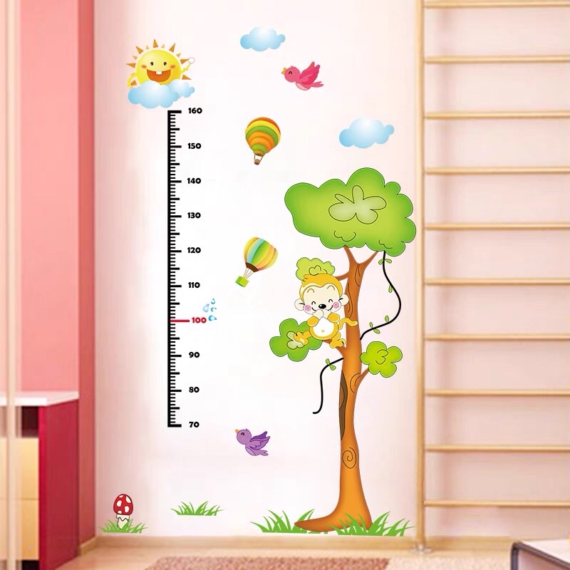 Decal dán tường  thước đo chiều cao cho bé khỉ leo cây