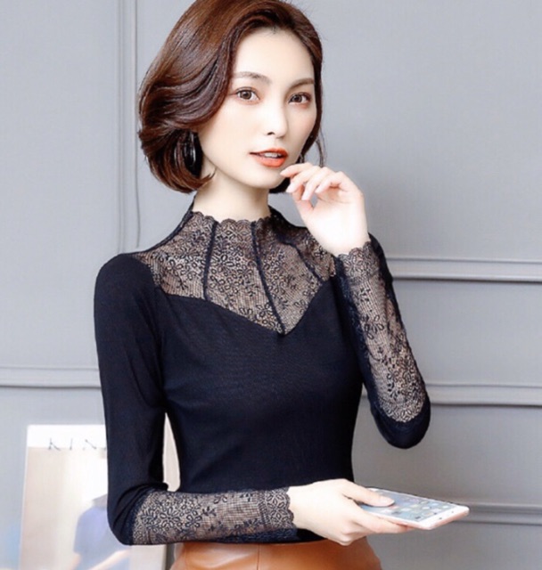 ÁO GIỮ NHIỆT NỮ CỔ VÀ TAY REN