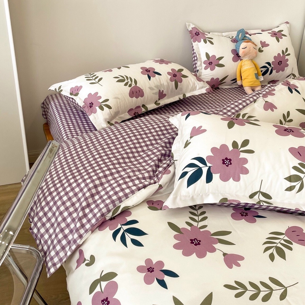 Bộ chăn ga gối Poly Hàn Quốc bằng lăng tím thủy chung (Tặng vỏ gối ôm) - Miễn phí bo chun