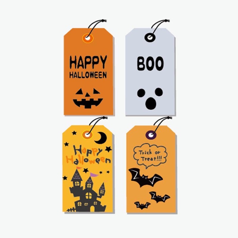 set 10 tag mix 4 mẫu Halloween size 4 x 7 cm kèm dây