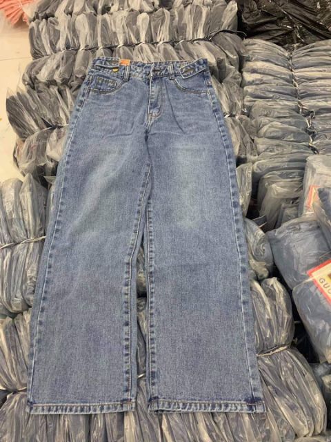 Quần bò trơn, ống rộng 2 khuy eo | BigBuy360 - bigbuy360.vn