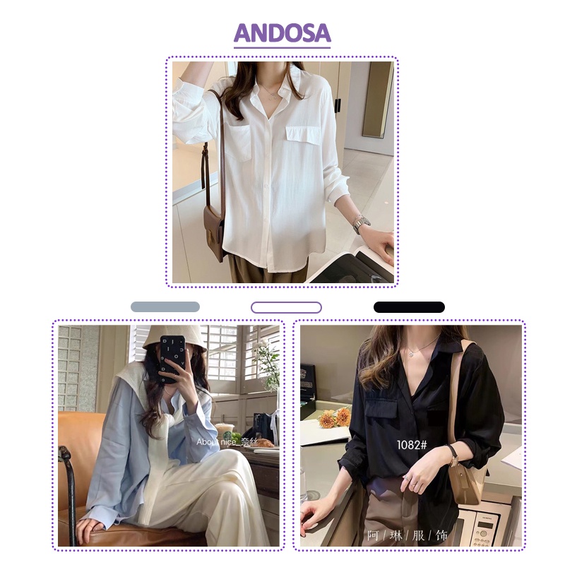 Áo sơ mi nữ kiểu dài tay form rộng công sở hàng Quảng Châu ANDOSA SM27