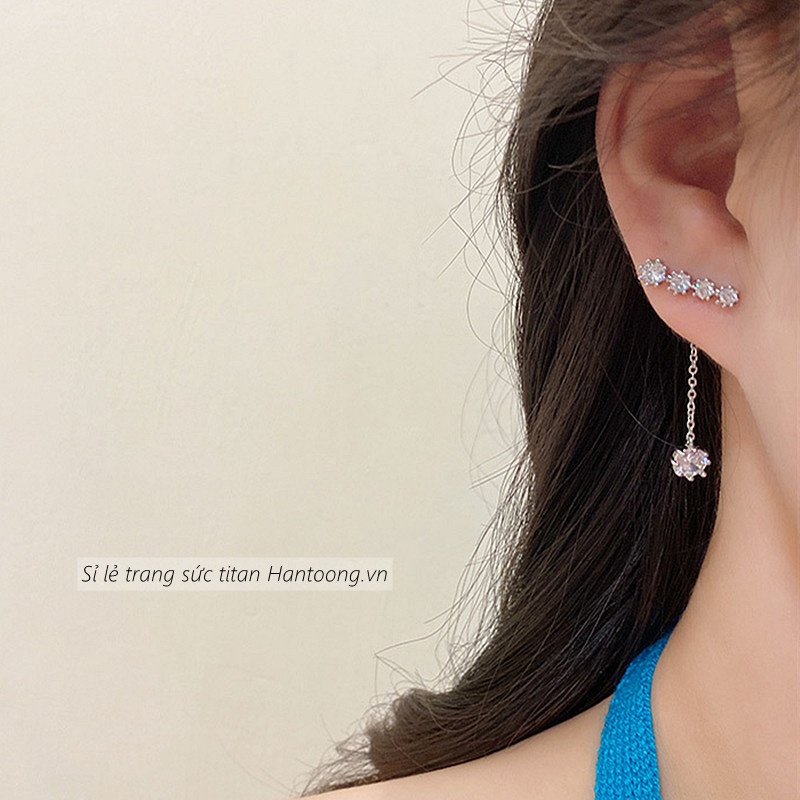 Bông tai nữ đính đá pha lê cao cấp có thể đeo được 2 kiểu khác nhau phong cách ins hàn quốc