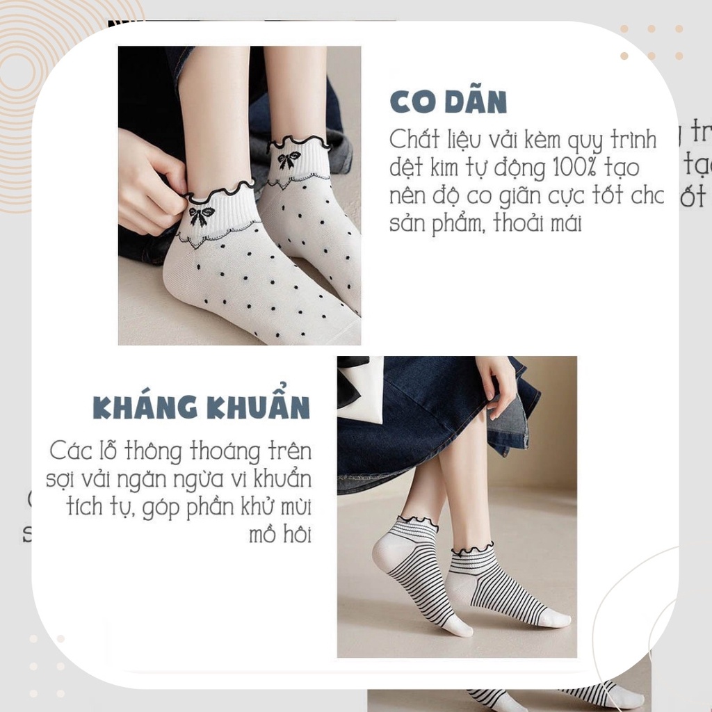 TẤT VỚ BÈO NHÚN CỔ NGẮN TRẮNG ĐEN CỔ ĐIỂN