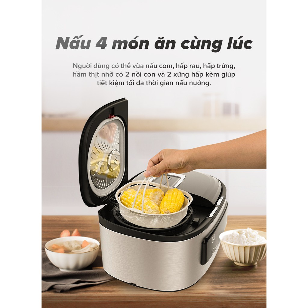 [HÀNG CHÍNH HÃNG] Nồi Cơm 2 Ngăn Đa Năng Sharp 1.8 lít KN-TC50VN-SL/WH Công suất 900W (mỗi bên 450W) nồi nấu đa năng