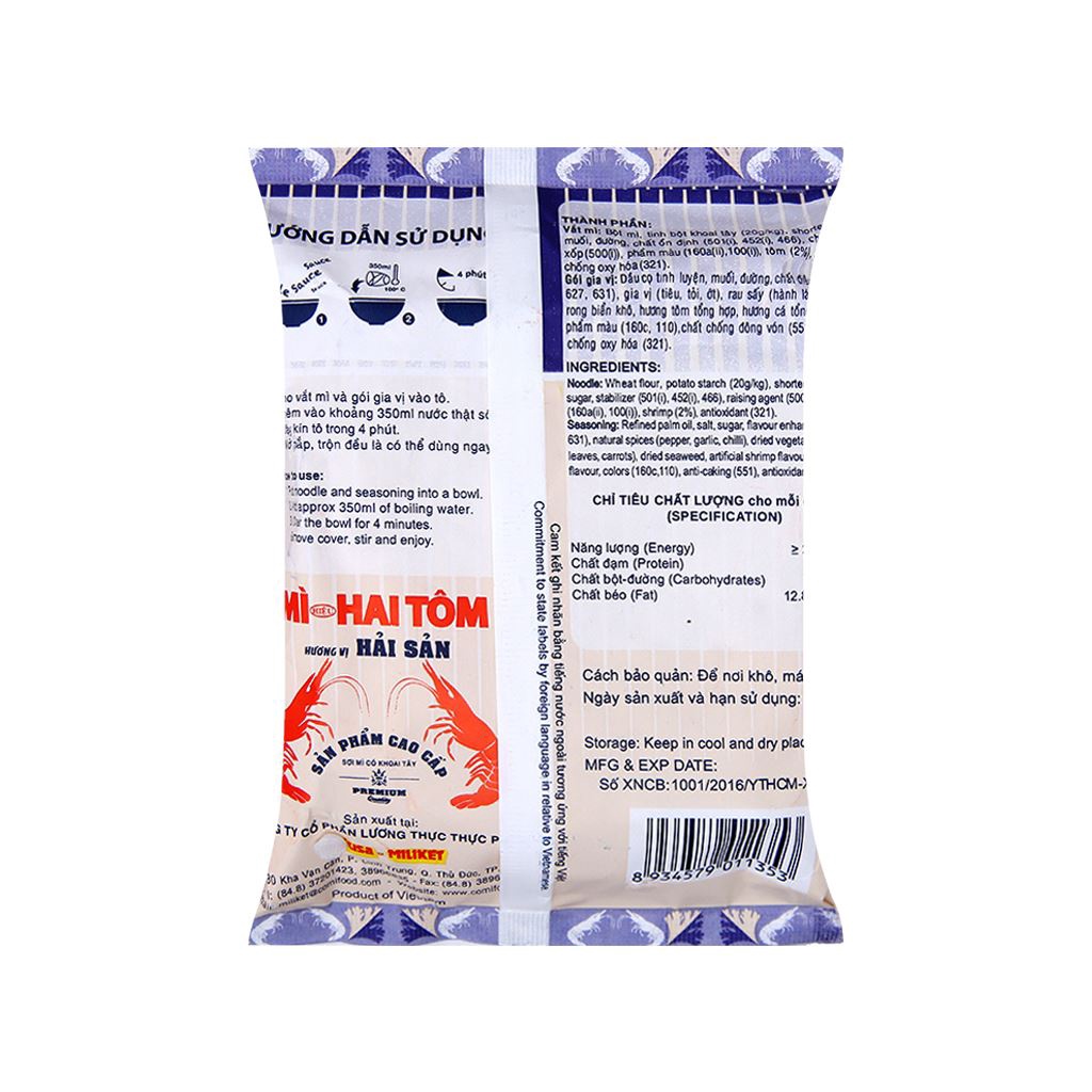 Thùng 30 gói Mì Hai Tôm Miliket hải sản