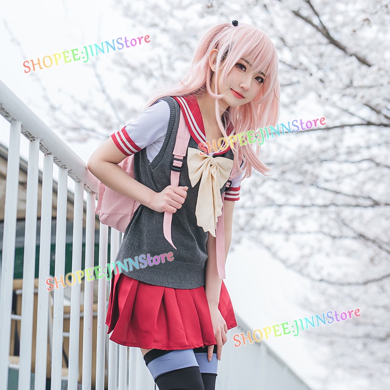 Bộ đồng phục váy ngắn màu hồng/ Tóc giả hóa trang hoạt hình My Dress-Up Darling JK Sajuna Inui