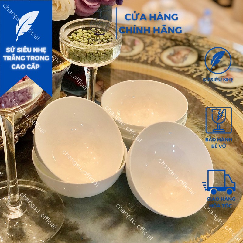 Bộ bát cơm sứ siêu nhẹ trắng trơn khử mùi - Set 6 và 10 chén ăn cơm sứ xương siêu nhẹ Minh Châu - Vỡ 1 đổi 1