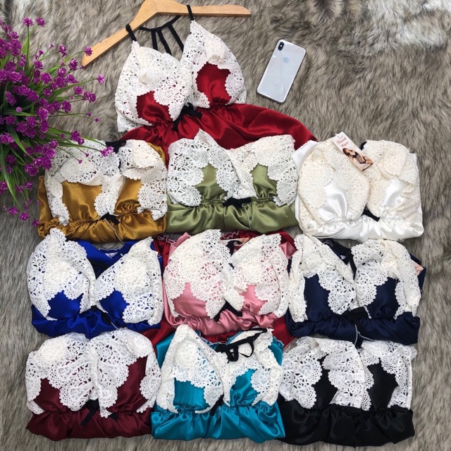 [SALE 35%] Đồ ngủ lụa ren hoa trắng có mút | BigBuy360 - bigbuy360.vn