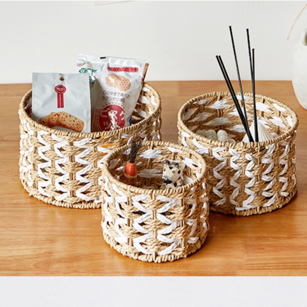 Giỏ Mây Đan Thủ Công Home Storage Zích Zắc Hình Tròn Đựng Bút, Cắm Hoa Trang Trí Nhà Cửa, Đựng Đồ Khô, Đựng Đồ Ăn Vặt