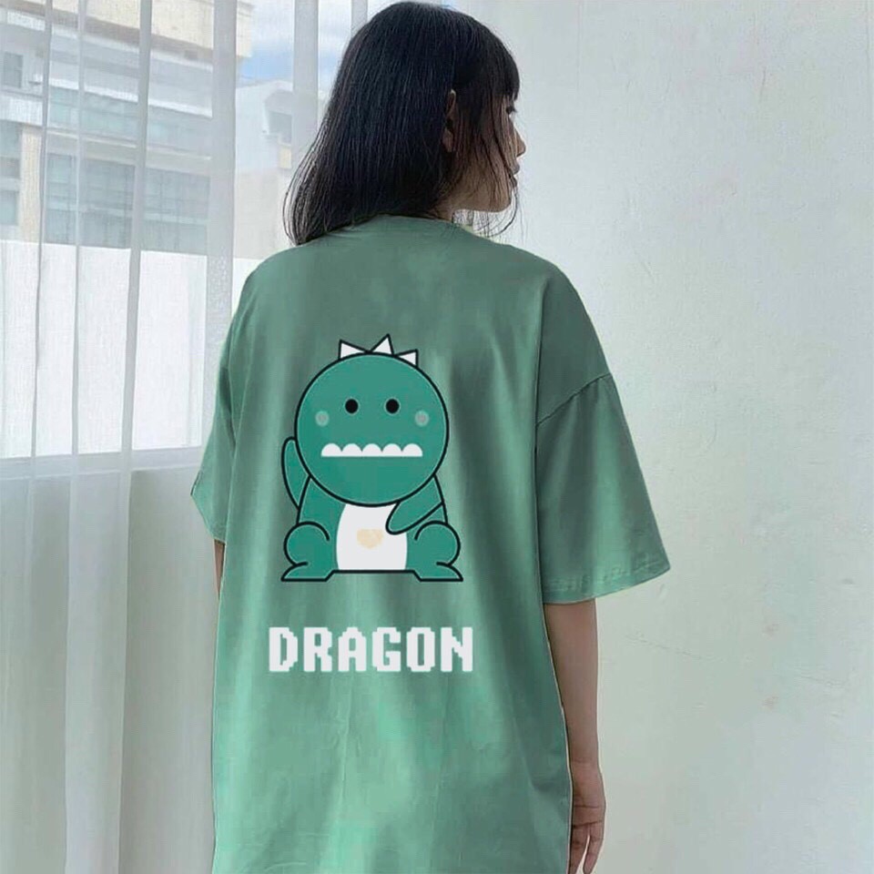 Áo Thun Dragon Nam Nữ Cotton Form Rộng - Áo Phông Khủng Long Tay Lỡ Unisex Xanh mint