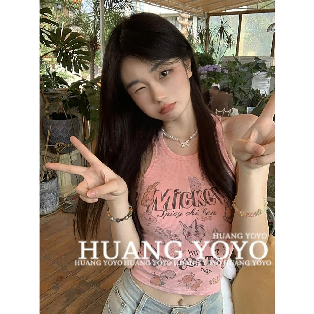 Áo Croptop Cổ Tròn Dáng Ôm In Họa Tiết Hoạt Hình Thời Trang Mùa Hè Cho Nữ