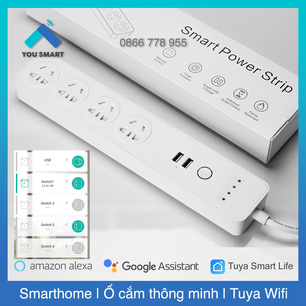 Ổ Cắm Thông Minh 4 Cổng Kéo Dài 2 Cổng USB - Tuya Smartlife