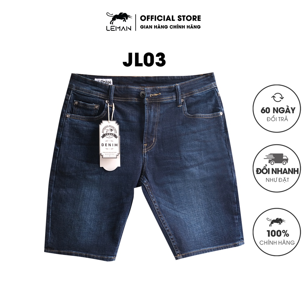 Quần Jean nam ngắn rách Leman JL03 - Form Slim màu xanh trơn - đổi trả vui vẻ 60 ngày