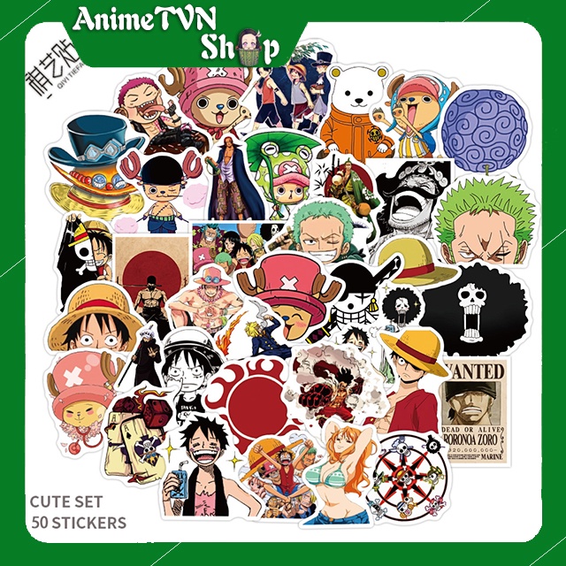 Miếng dán Sticker anime One Piece - Đảo hải tặc trọn bộ 100 hình - In rõ ràng sắc nét khó tróc