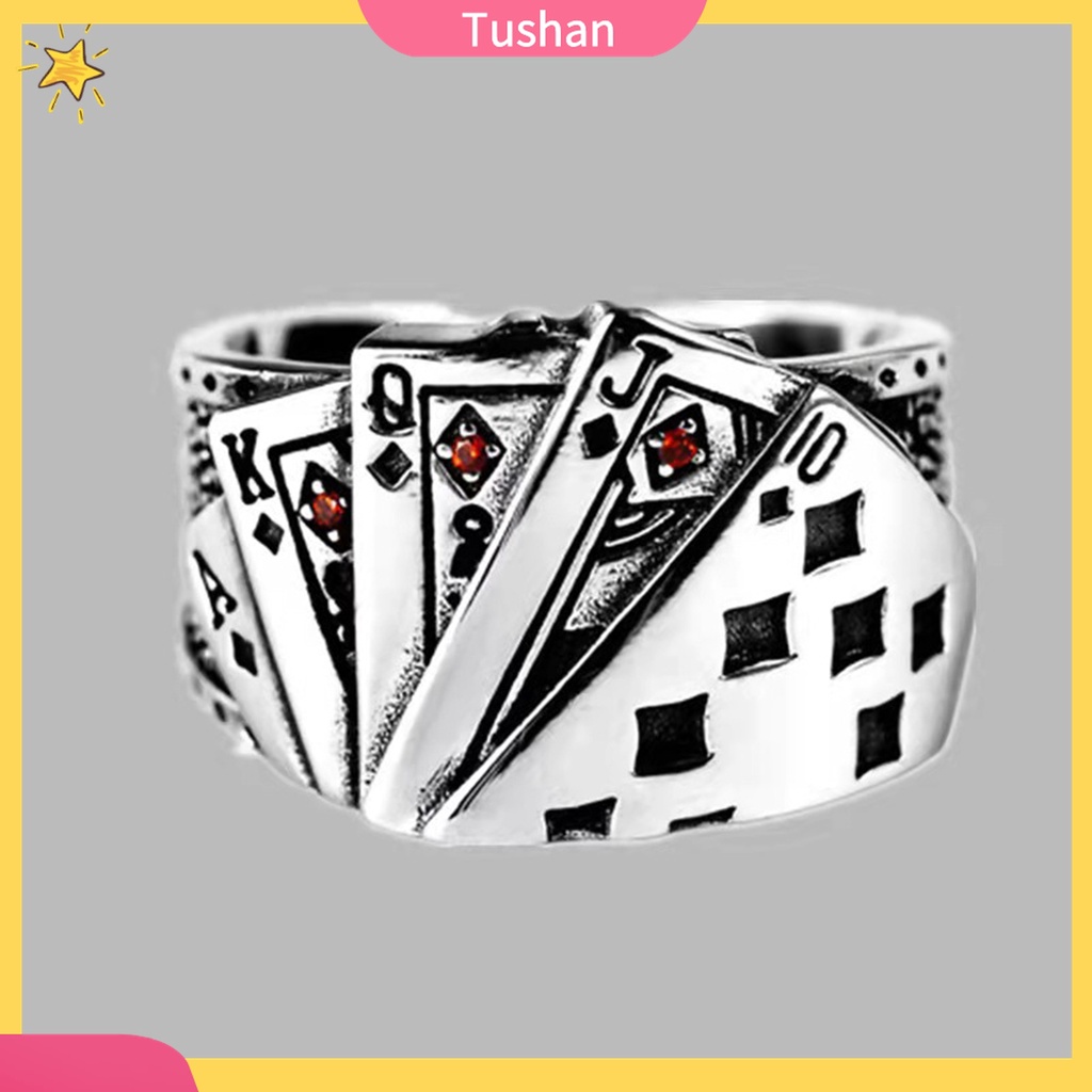 [TS] - Nhẫn Hở Khắc Lá Bài Poker Cổ Điển Có Thể Điều Chỉnh Kích Thước Cho Bữa Tiệc