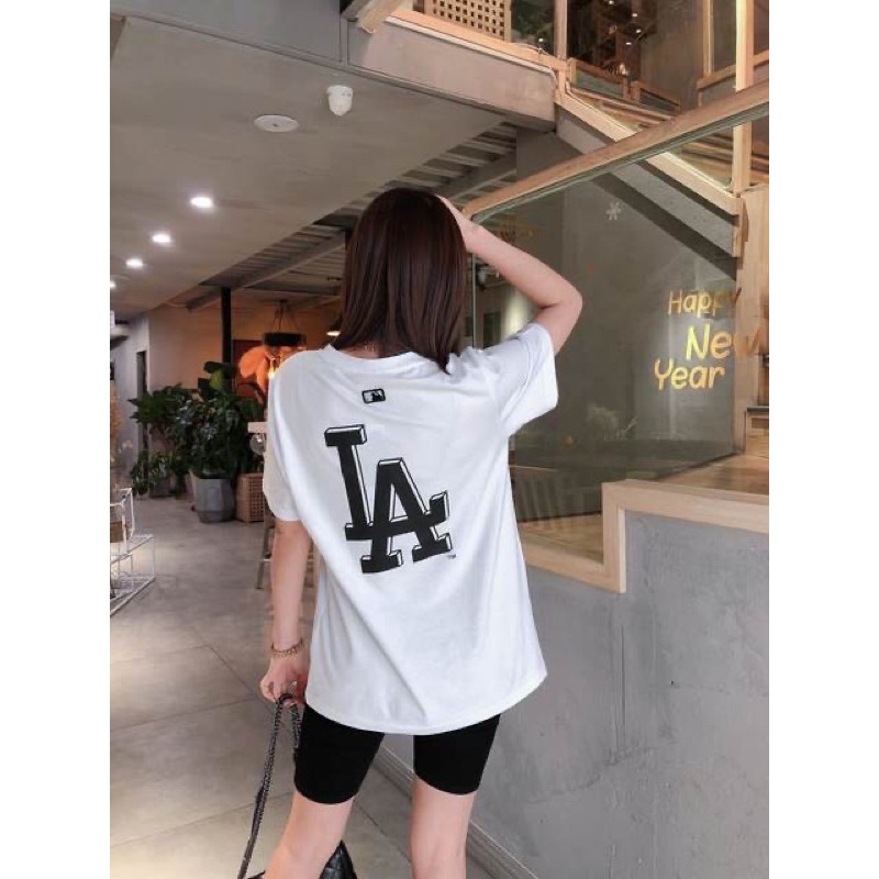 Áo thun tay lỡ Unisex logo LA, cotton tàu dày mịn, áo phông form rộng giá rẻ