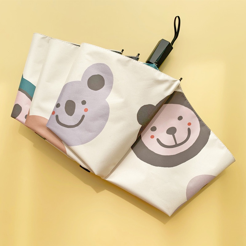 Dù Xếp Tự Động Chống Tia UV Bằng Nhựa Màu Đen In Hình Gấu Koala Dễ Thương Sự Bảo Vệ