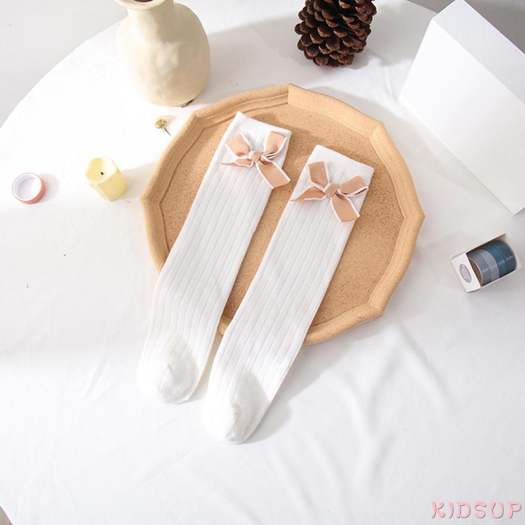 Tất cotton cổ cao đính nơ xinh xắn cho bé gái