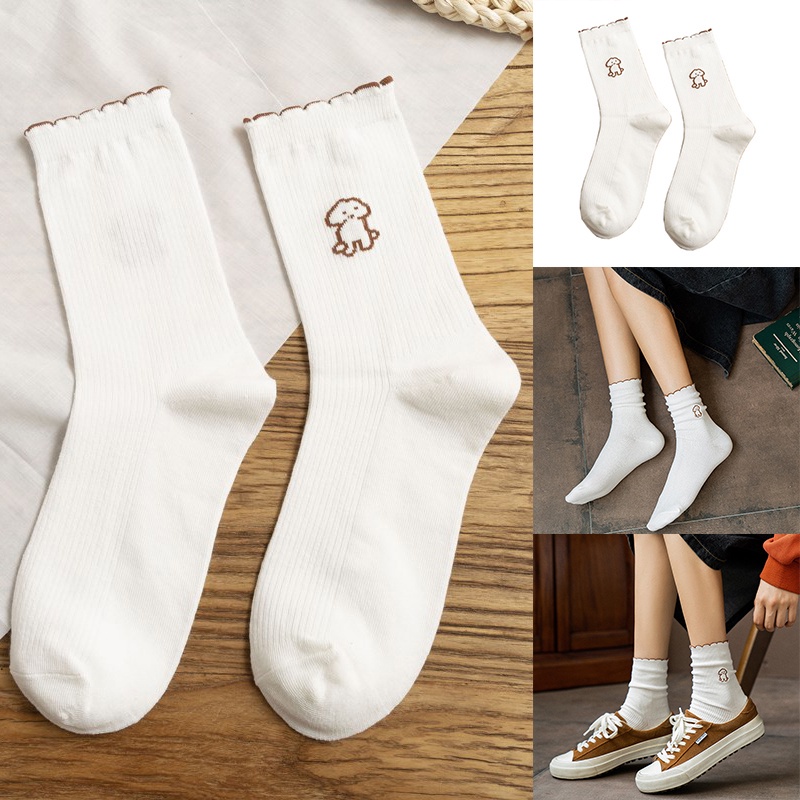 1 Đôi Vớ Cotton Họa Tiết Chú Chó Dễ Thương Vui Nhộn Dành Cho Nữ