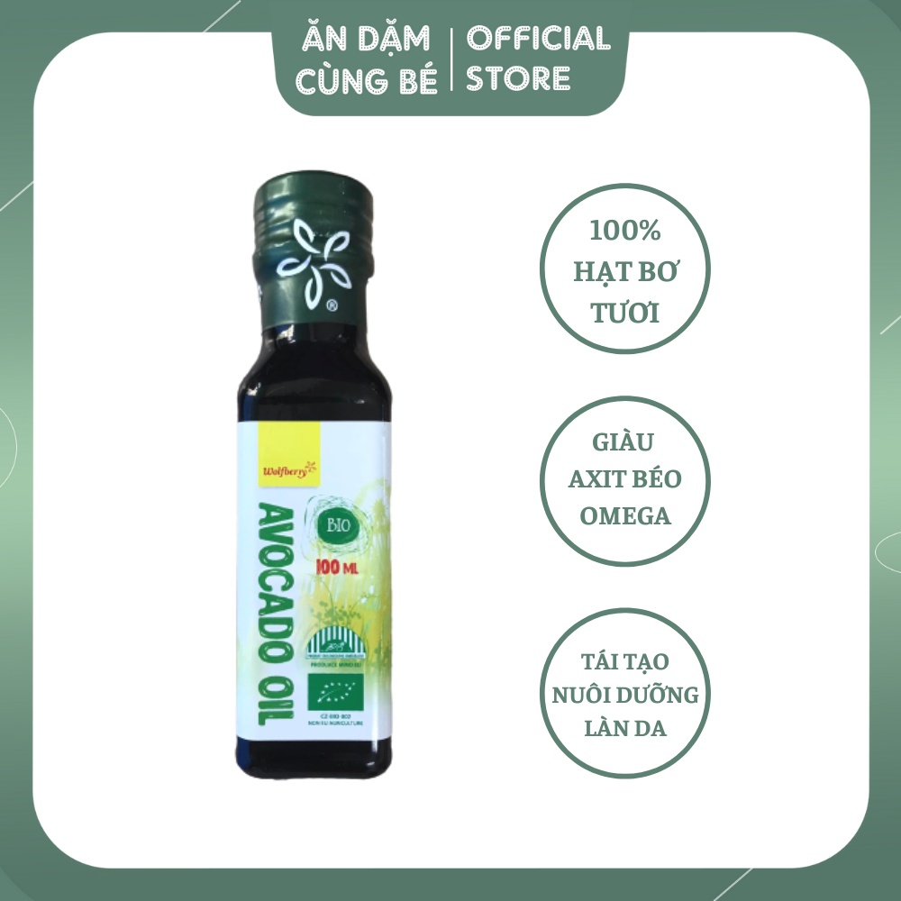 Dầu quả bơ hữu cơ đồ ăn dặm thực phẩm cho bé từ 6 tháng WOLFBERRY 100ml 35448
