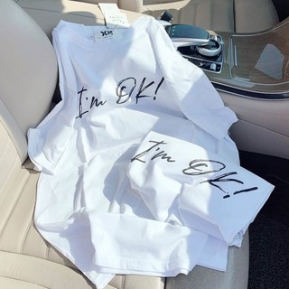 áo thun trắng tay lỡ dáng rộng chùm mông i’m ok T