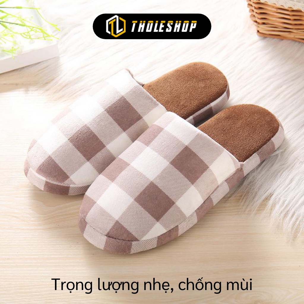 Dép Đi Trong Nhà - Dép Bông Nam Nữ Caro Đi Trong Nhà Chống Trượt, Giữ Ấm Chân 8478