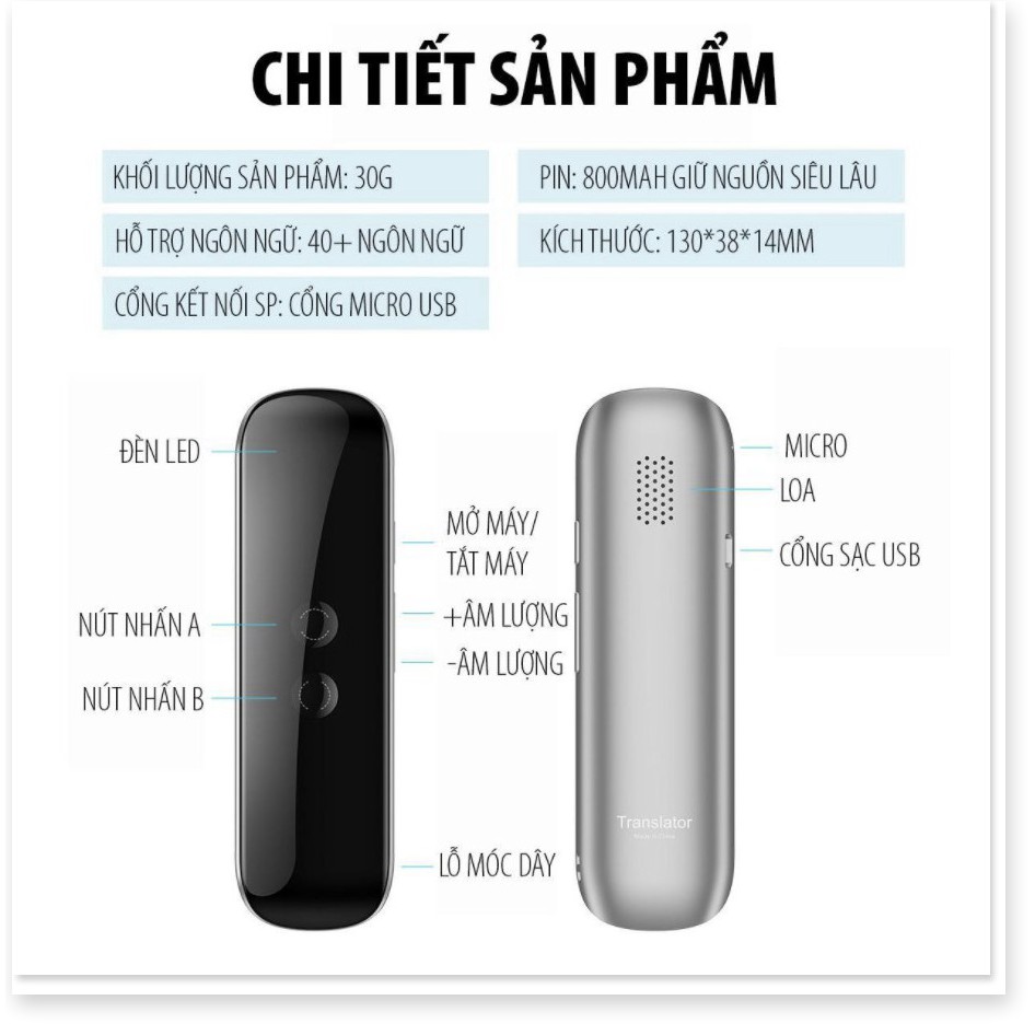 🔖[HnL] Máy phiên dịch đa ngôn ngữ Translaty 40 Languages Smart Translator Instant Voice