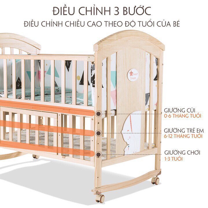 [FULL SET ] Giường cũi trẻ em, nôi cũi gỗ đa năng gồm cũi 2 tầng, màn , đệm , quây xung quanh cho bé -PAULO STORE