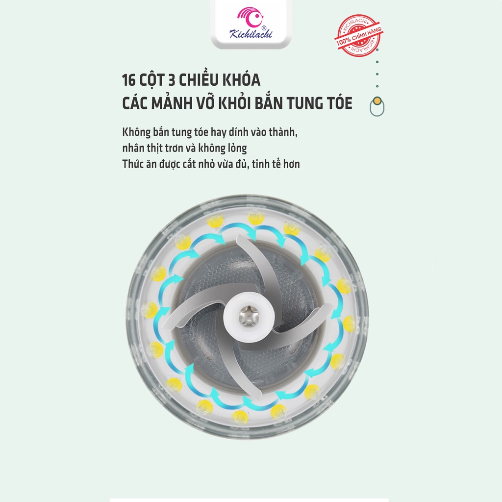 Máy Xay Đa Năng Ăn Dặm Cho Bé Kichilachi  Cối Thủy Tinh  300ml, 6 Lưỡi Dao Inox Tăng Hiệu Quả Xay